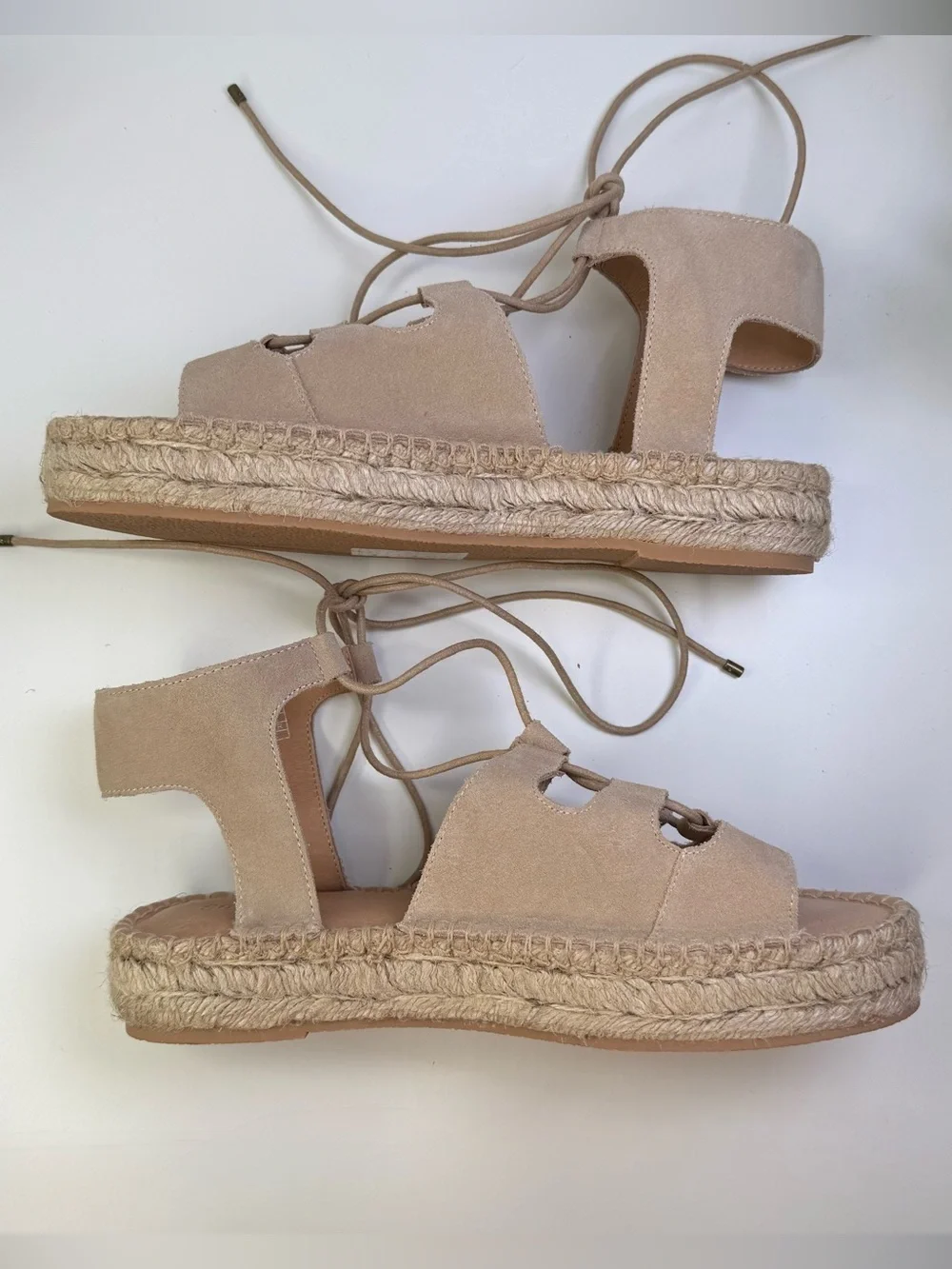 Soludos Sedona Ghillie Espadrille Nude Suede Boho Lace-Up Sandals Womens Size 9